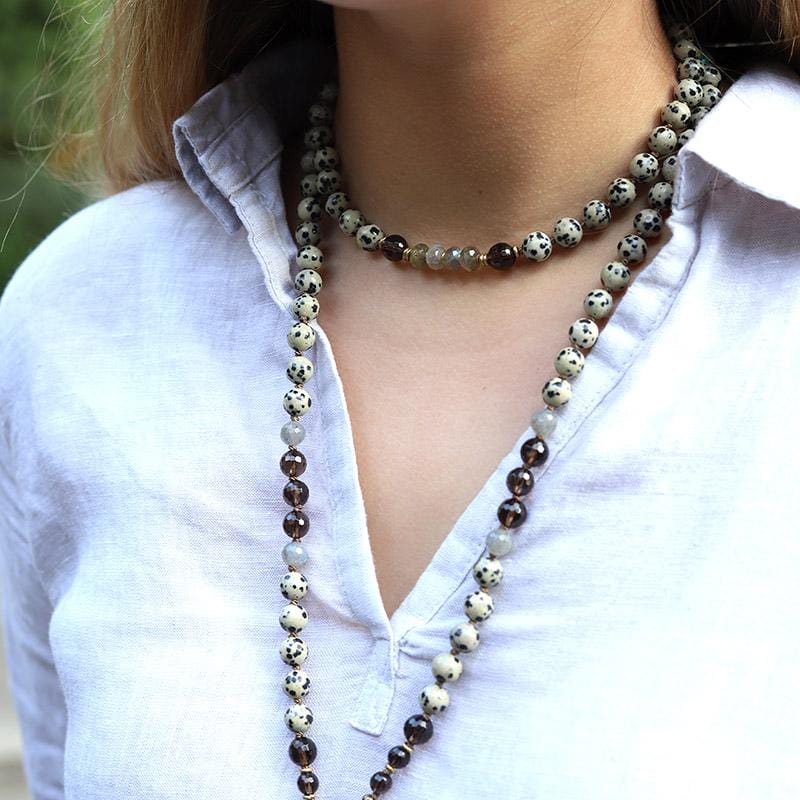 Dalmatian Jasper and Labradorite Hand Knotted Mala