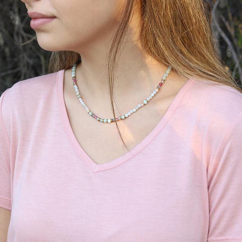 Green Moonstone and Morganite Delicate Gemstone Necklace