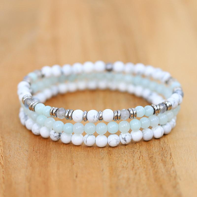 Howlite Amazonite and Labradorite Bracelet Set