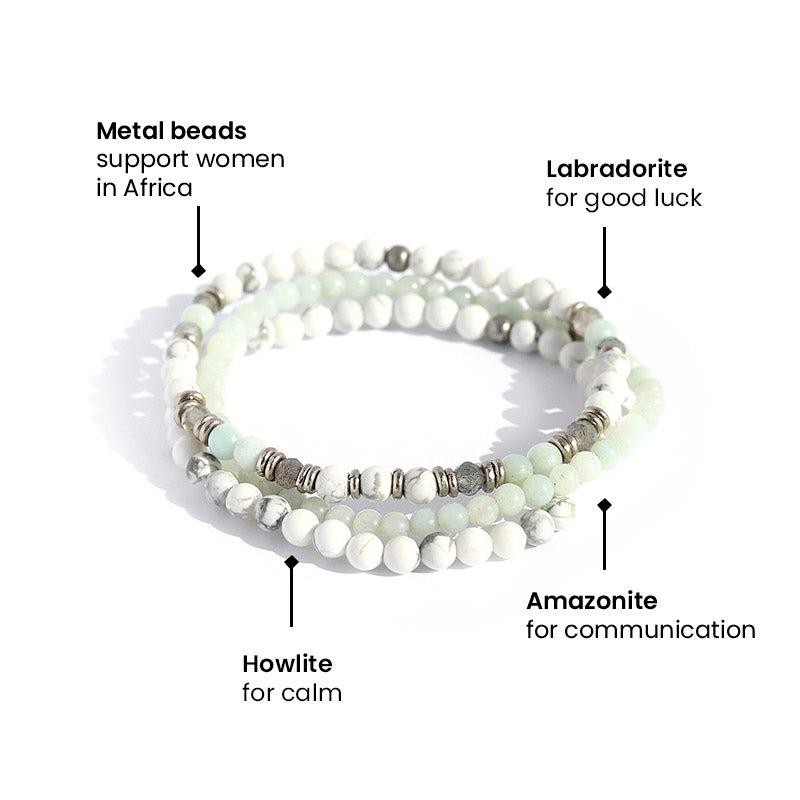 Howlite Amazonite and Labradorite Bracelet Set