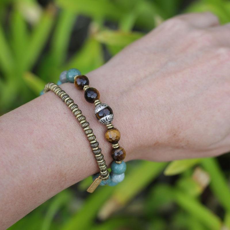 Jade and Tigers Eye Tibetan Wrap Bracelet