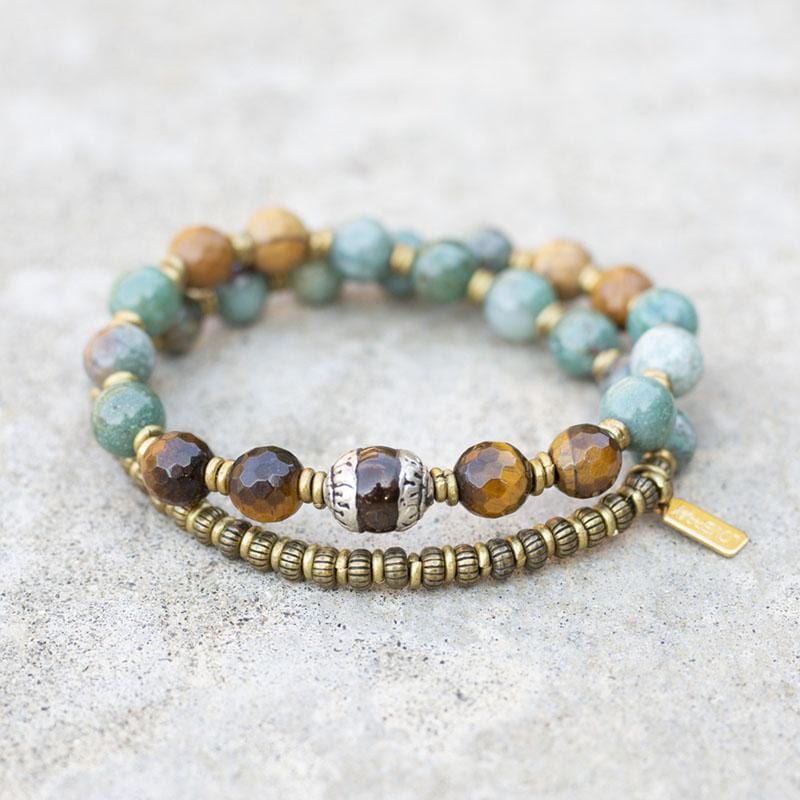 Jade and Tigers Eye Tibetan Wrap Bracelet