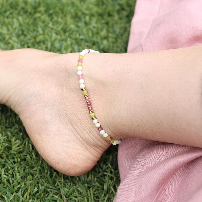 Jade and Pink Tourmaline Anklet