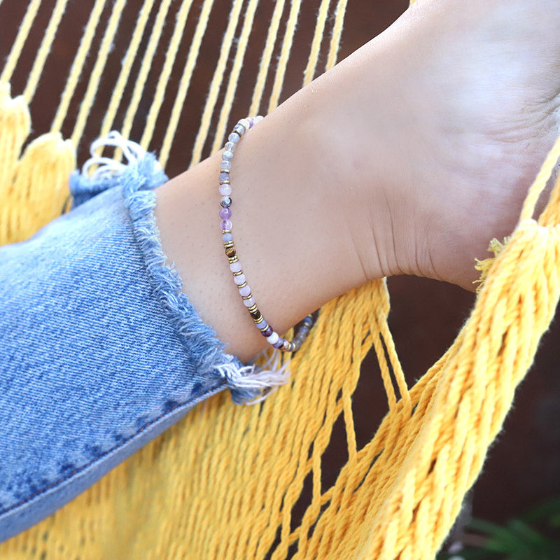 Chevron Amethyst and Labradorite Delicate Anklet