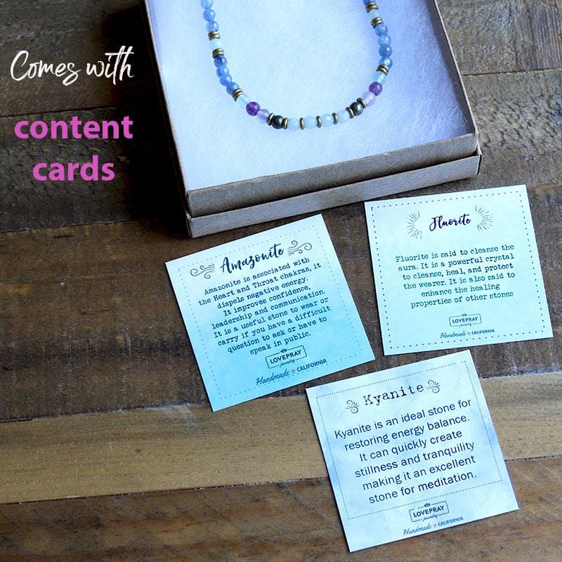 Kyanite and Fluorite Delicate Necklace with Content Cards