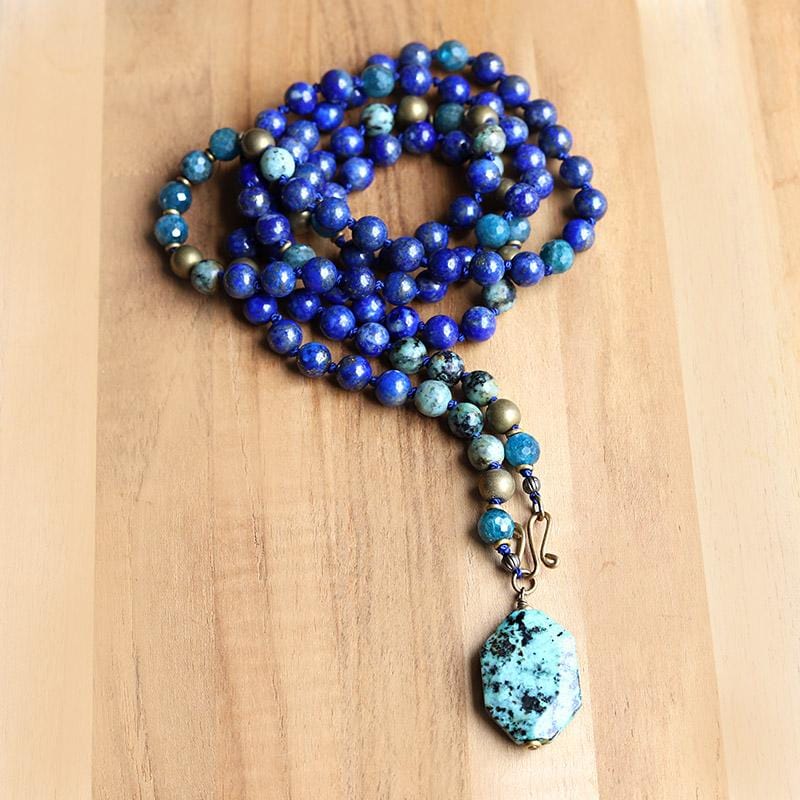 Lapis Lazuli and African Turquoise Hand Knotted Mala Necklace