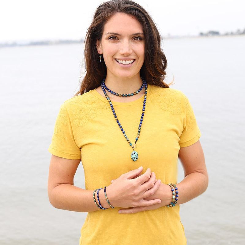 Lapis Lazuli and African Turquoise Hand Knotted Mala Necklace