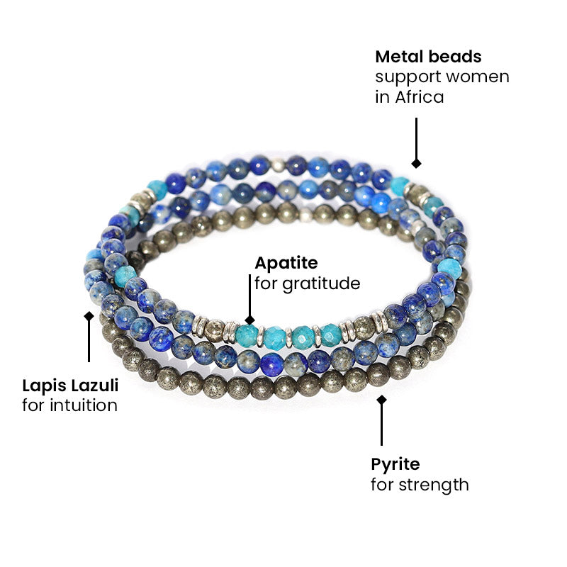 “Intuition and Gratitude” Lapis Lazuli and Pyrite Delicate Bracelet Set