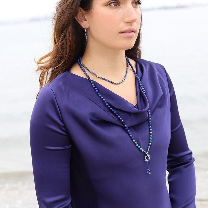 Lapis Lazuli and Apatite Hand Knotted Mala