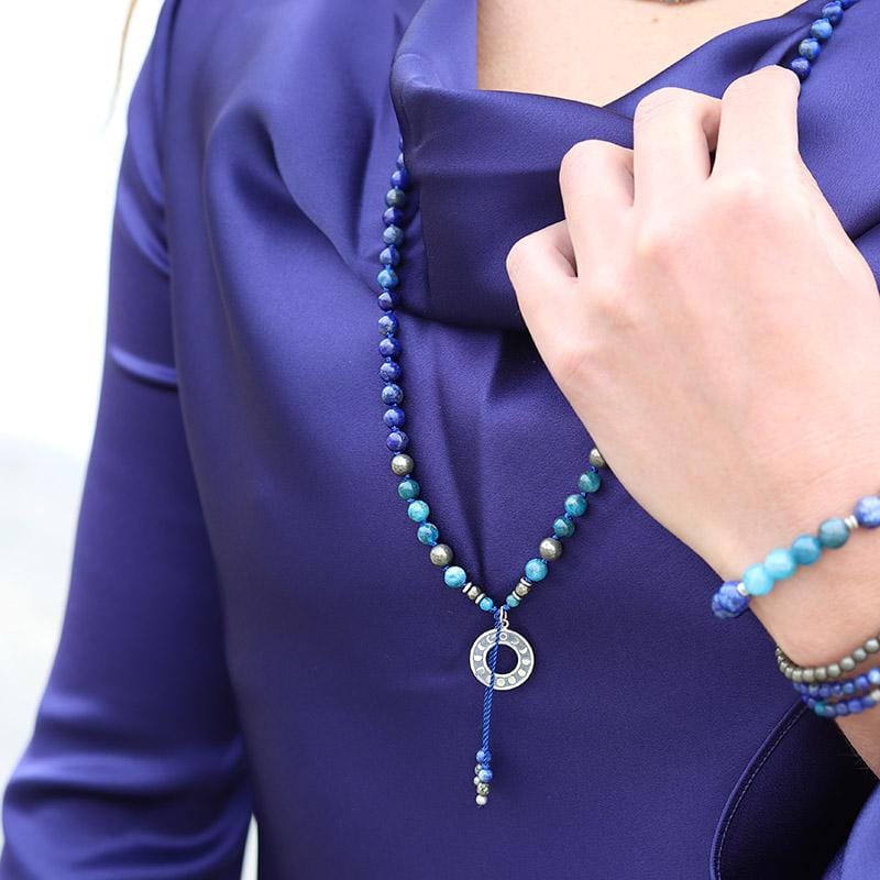 Lapis Lazuli and Apatite Hand Knotted Mala