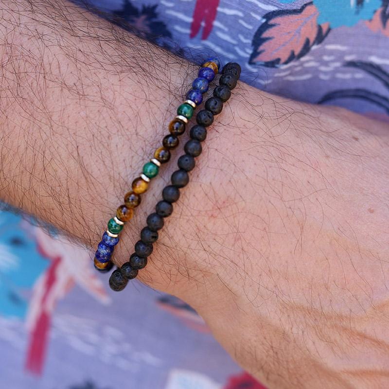 Lapis Lazuli and Lava Mens Bracelet Set Lovepray jewelry