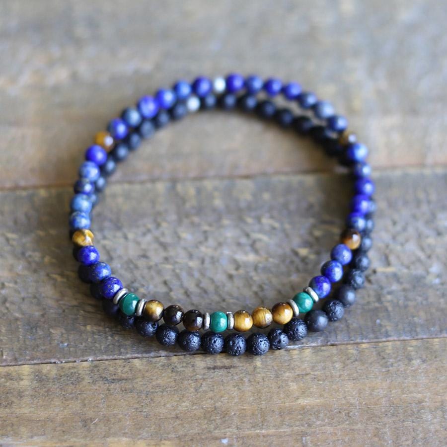 Lapis Lazuli and Lava Men's Bracelet Set