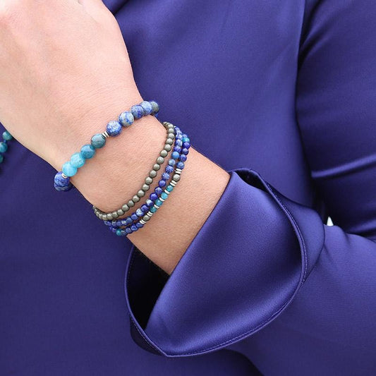 Lapis Lazuli and Pyrite Delicate Bracelet Set