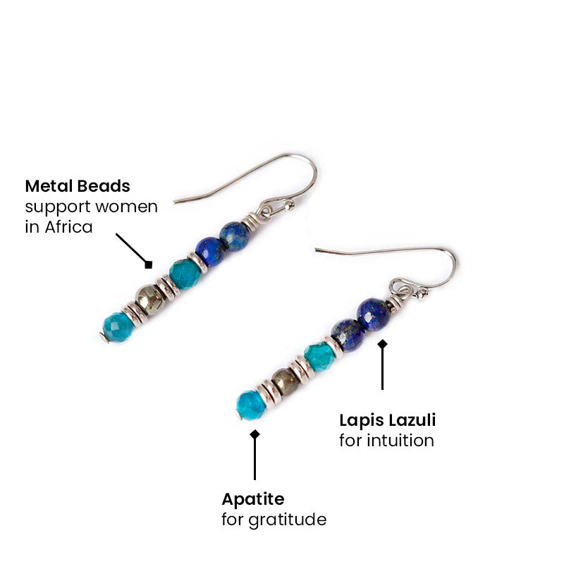 Lapis Lazuli, Pyrite, and Apatite Earrings