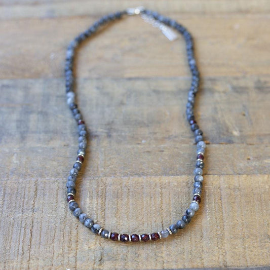 "Grounding" Larvikite and Garnet Delicate Necklace