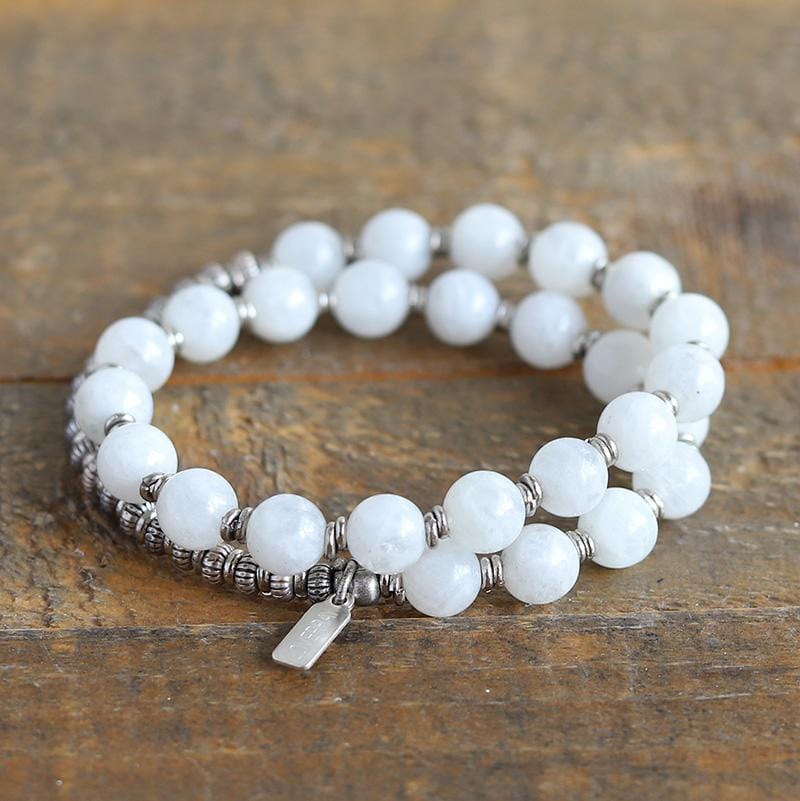 "Divine Feminine" Moonstone 27 Bead Wrist Mala Bracelet