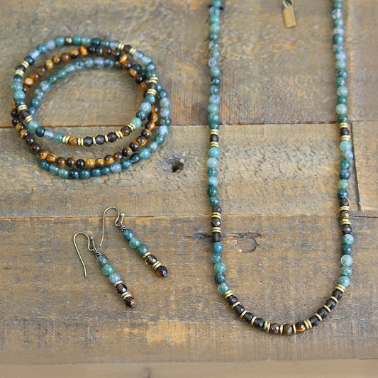"Abundance" Moss Agate and Tiger's Eye Jewelry Bundle