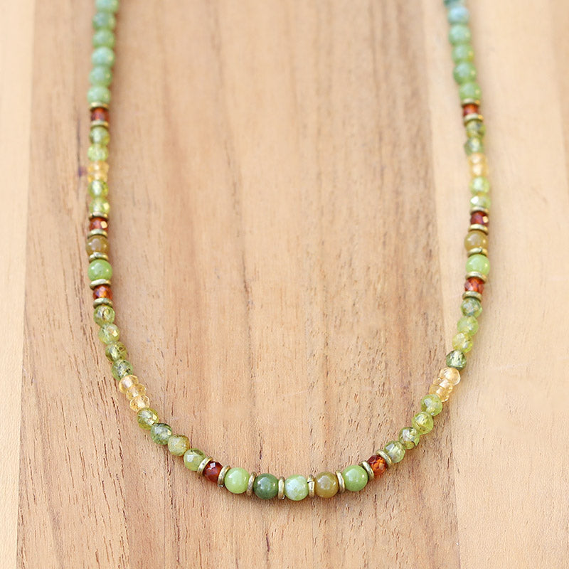 Peridot Jade and Garnet Delicate Necklace