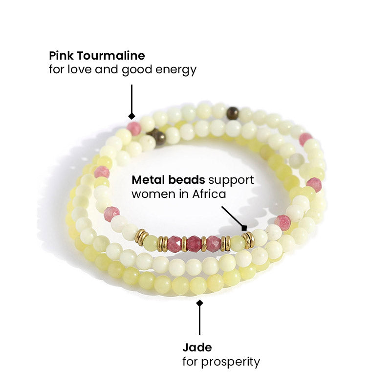 "Self Love" Jade and Pink Tourmaline Delicate Bracelet Stack *Final Sale*