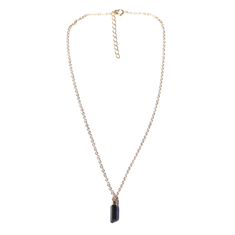 Raw Black Tourmaline Pendant Chain Necklace