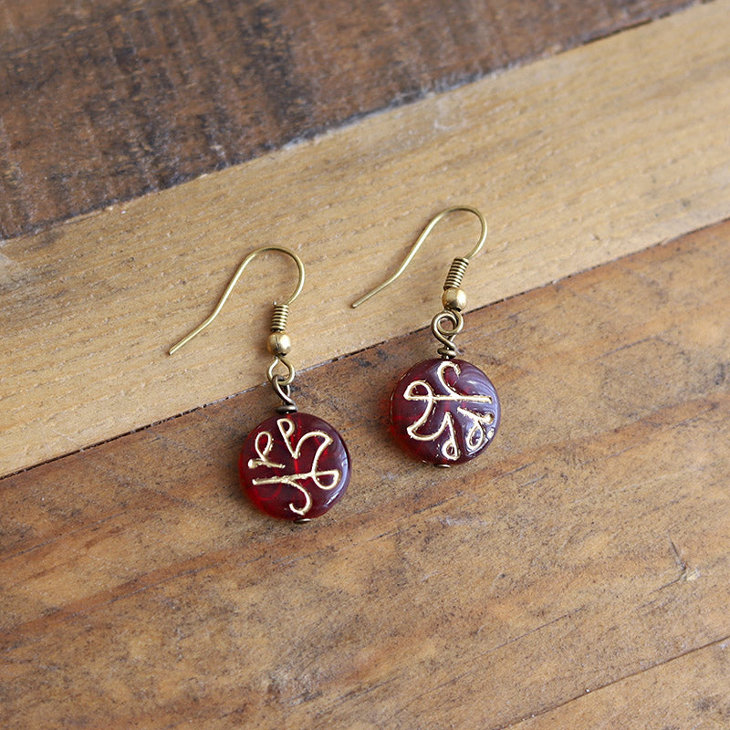 Red Vintage Hand Painted Colored Glass Earrings