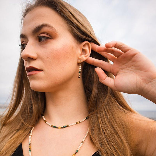 Riverstone Malachite and Garnet Earrings