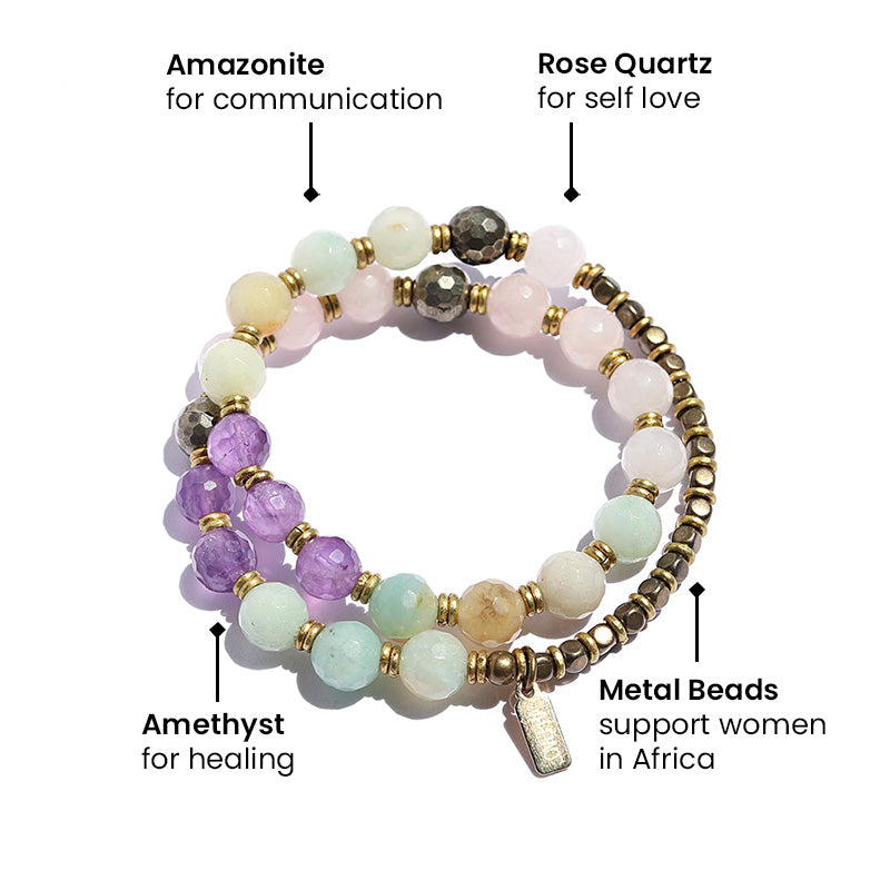 Rose Quartz Amazonite and Amethyst Mala Bracelet