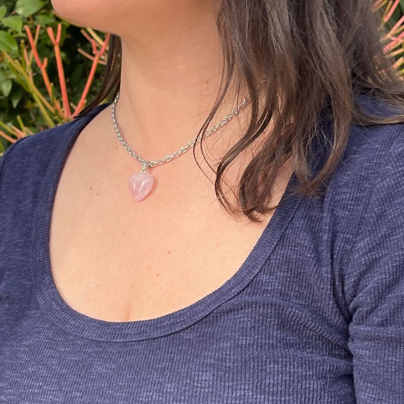 Rose Quartz gemstone heart necklace chain
