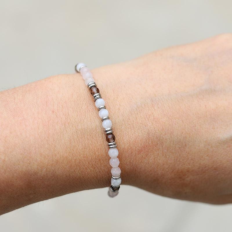 Rose Quartz Moonstone and Smoky Quartz Delicate Bracelet