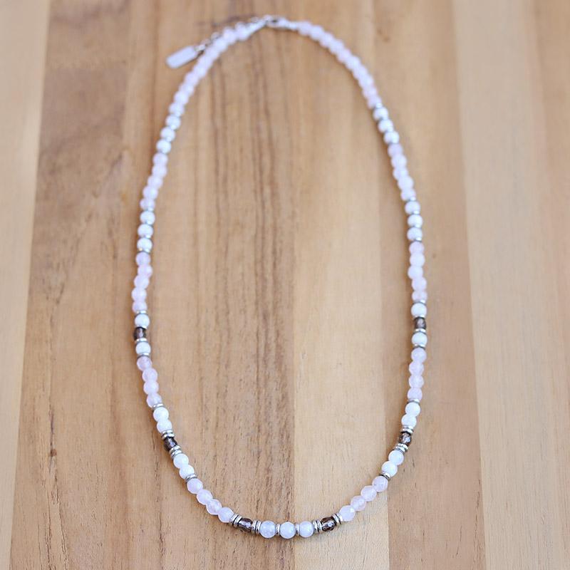 Rose Quartz Moonstone and Smoky Quartz Delicate Necklace