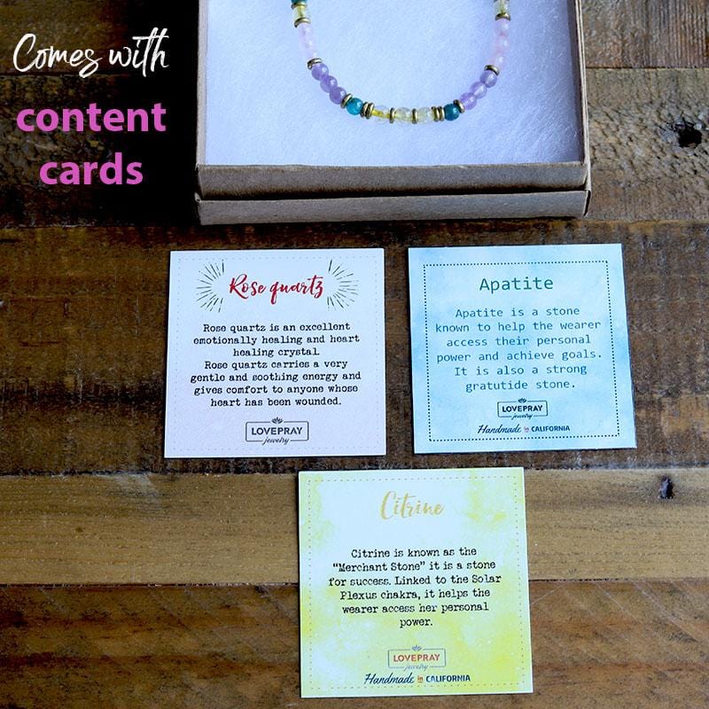 Rose Quartz and Apatite Delicate Necklace with Content Cards