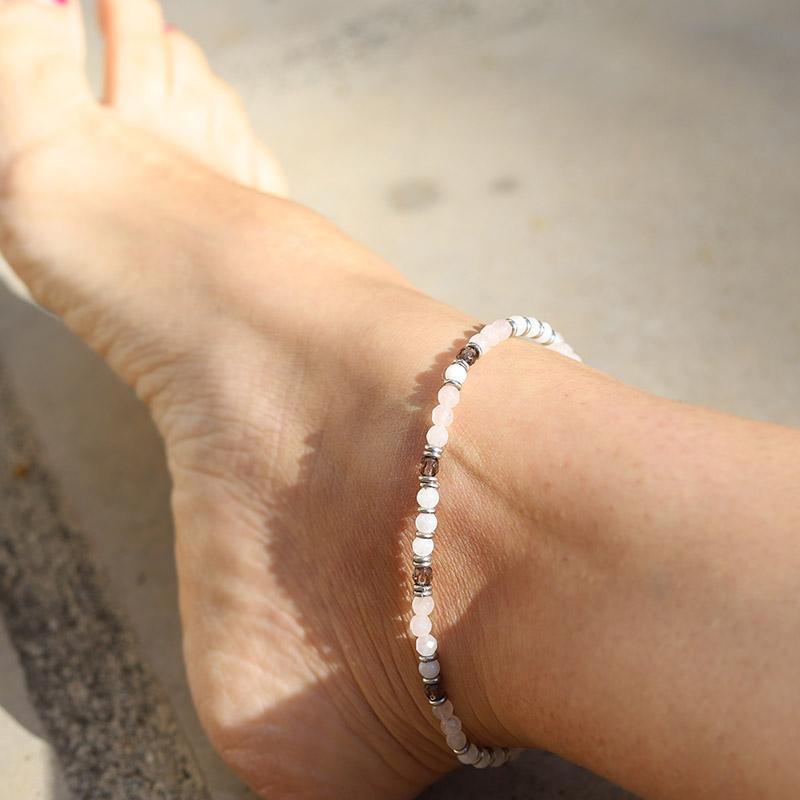 "Love and Intuition" Rose Quartz and Moonstone Delicate Anklet
