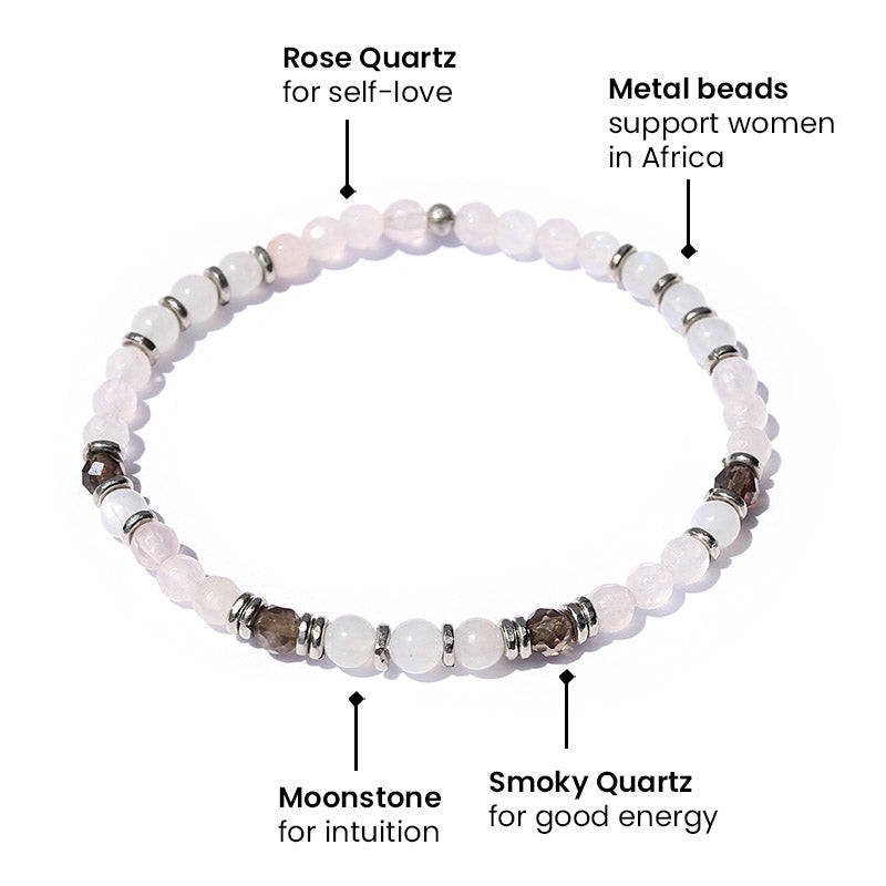Rose Quartz Moonstone and Smoky Quartz Delicate Bracelet