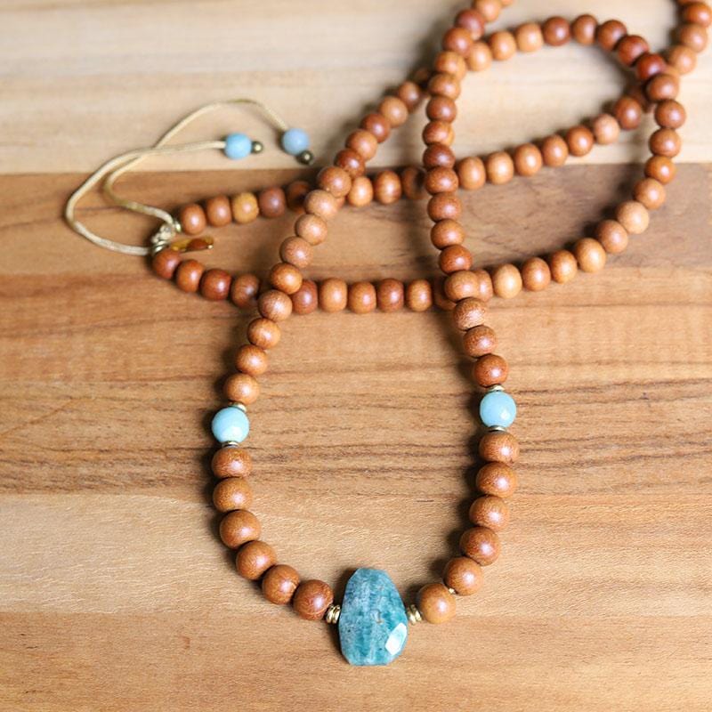 Sandalwood and Amazonite Mala Necklace