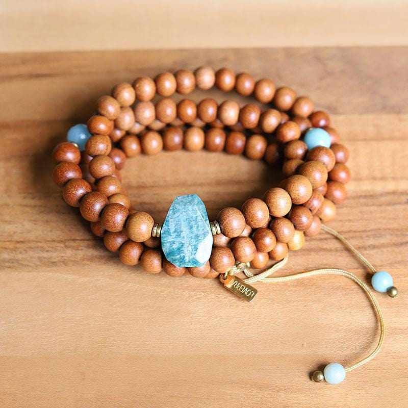 Sandalwood and Amazonite Mala Necklace