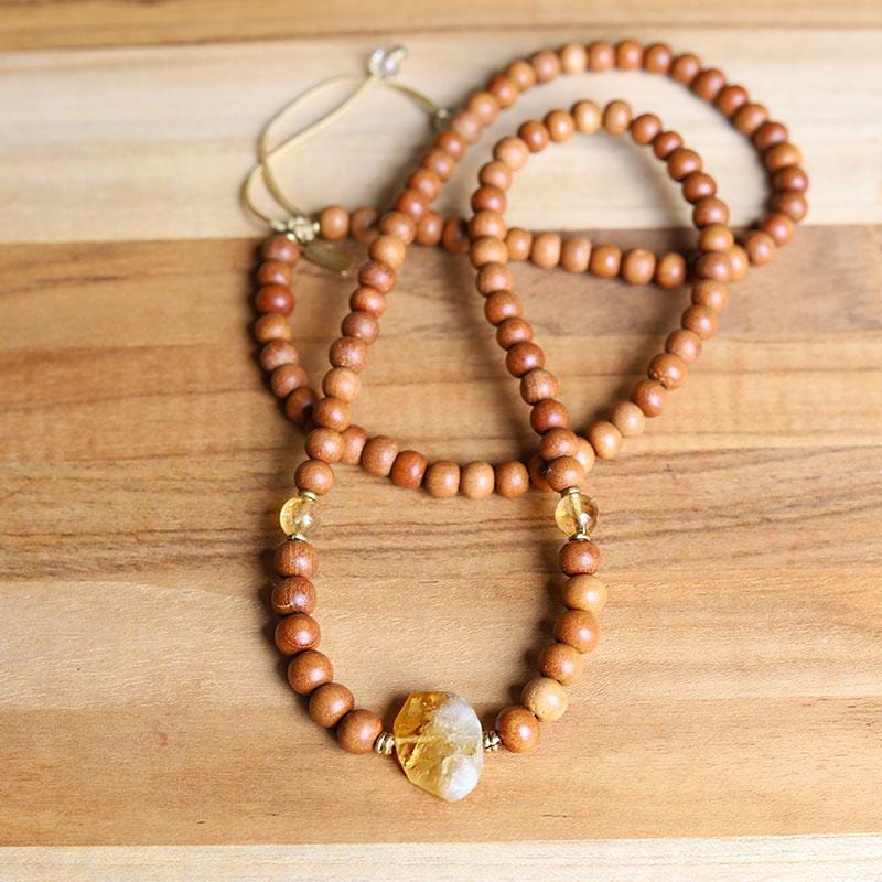 Sandalwood and Citrine Mala Necklace