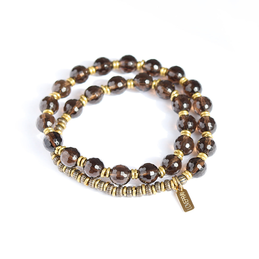 Positivity, Genuine Smoky Quartz Gemstone 27 Bead Wrap Mala Bracelet