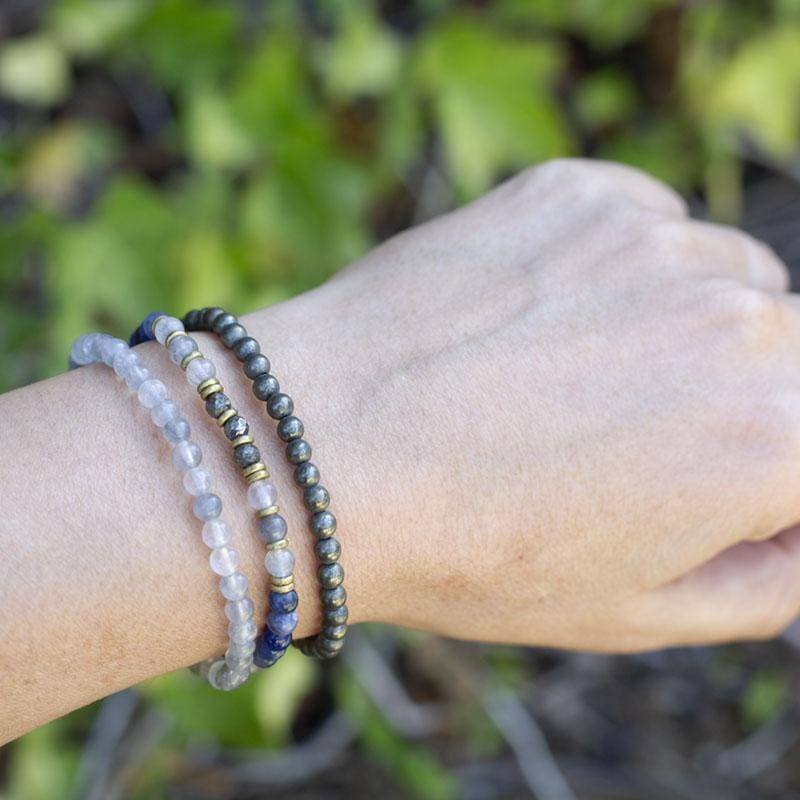 Sodalite Quartz Crystal and Pyrite Delicate Bracelet Set