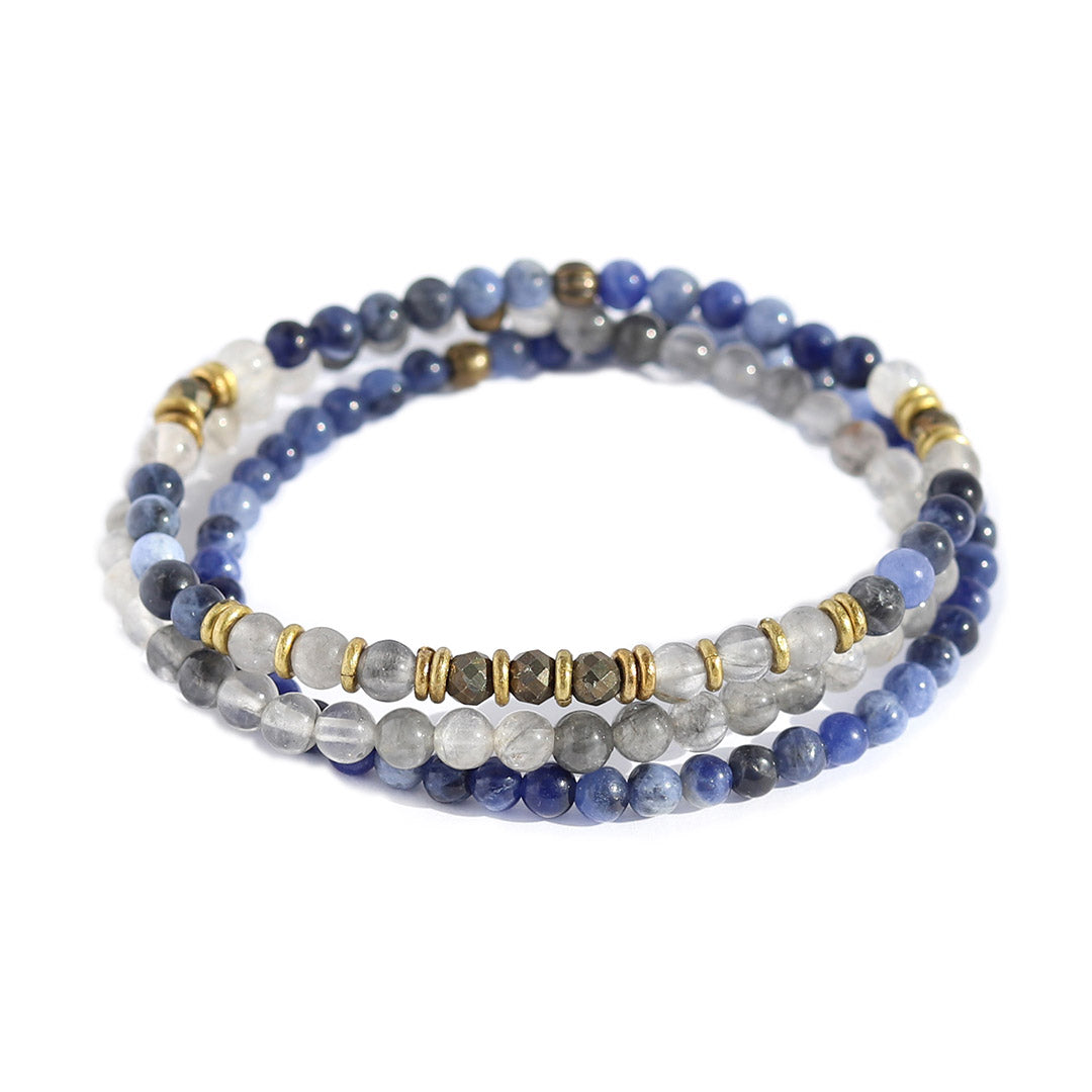  Sodalite Quartz Crystal and Pyrite Delicate Beaded Bracelet set