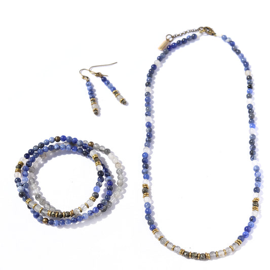 "Strength" Sodalite and Quartz Crystal Jewelry Bundle