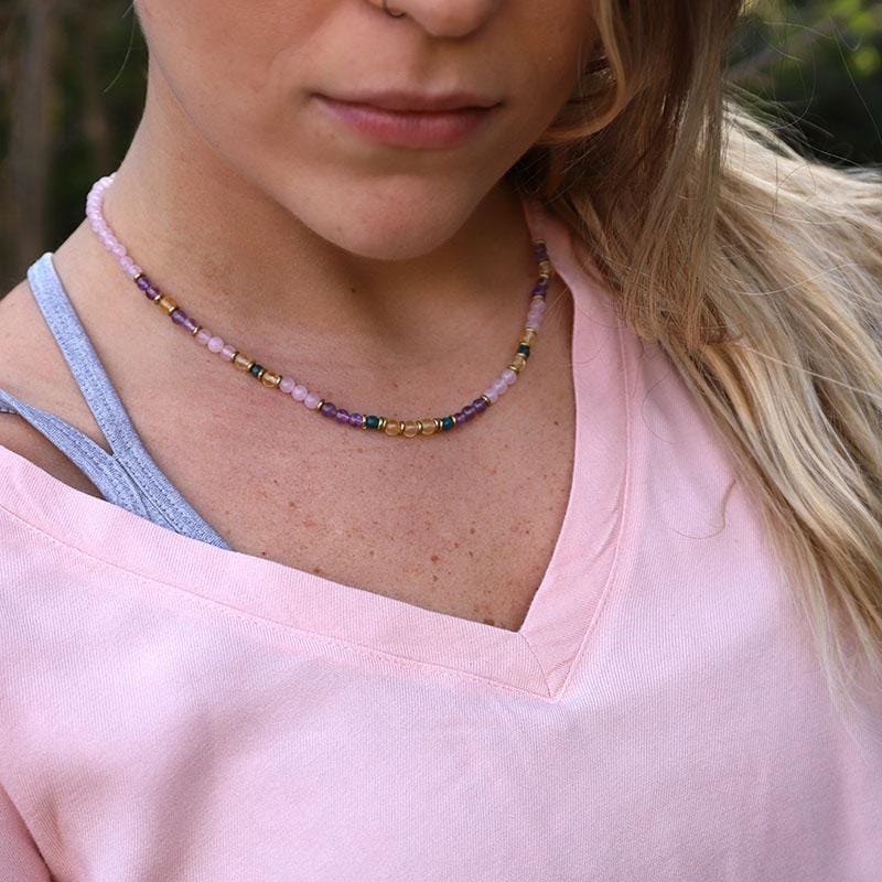Summer Healing Rose Quartz Amethyst Stunning Necklace