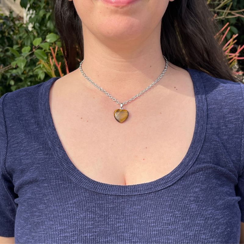 Tiger's eye gemstone heart necklace chain
