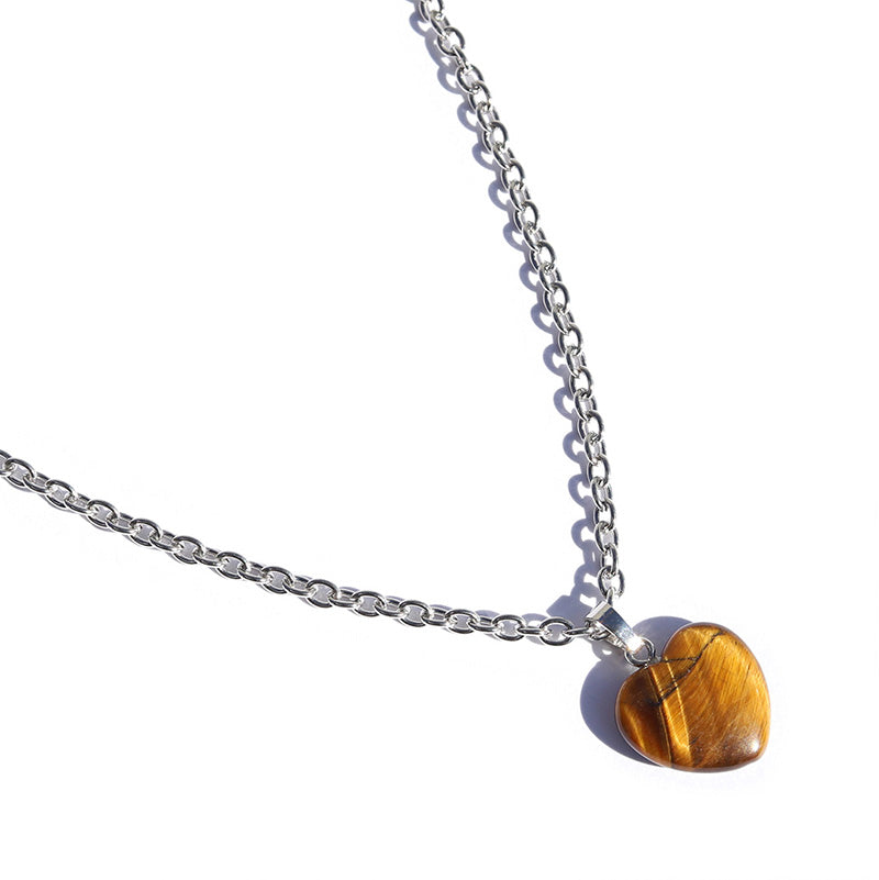 Tiger`s eye Heart pendant chain necklace