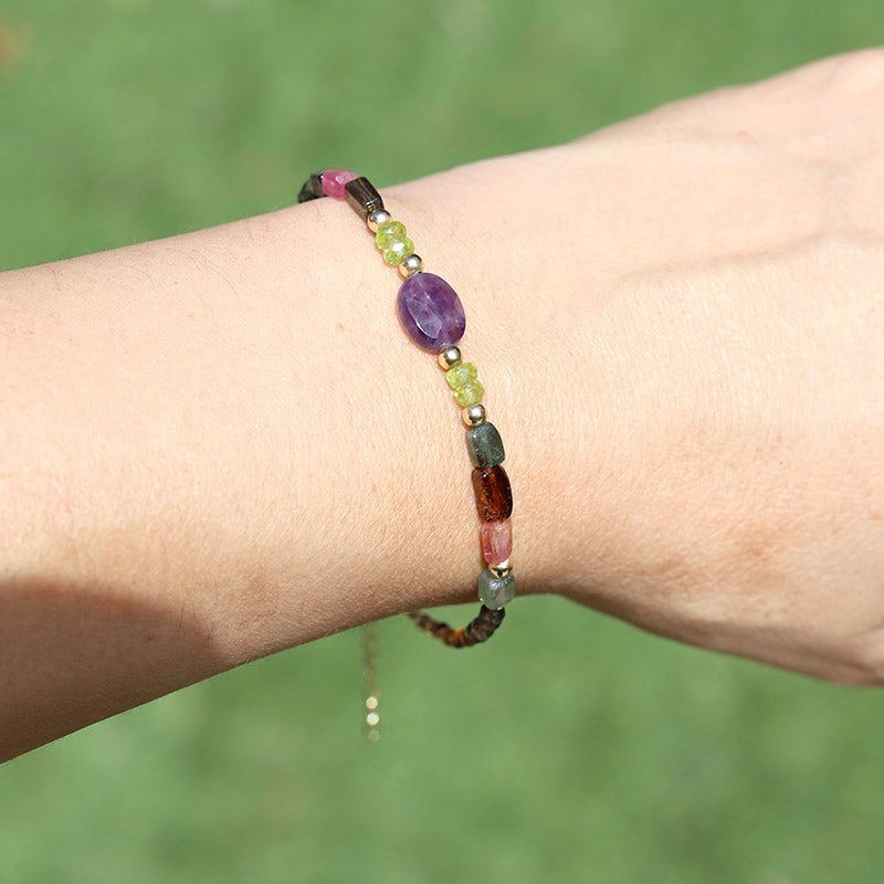 Tourmaline Amethyst and Tiger's Eye Luxury Bracelet