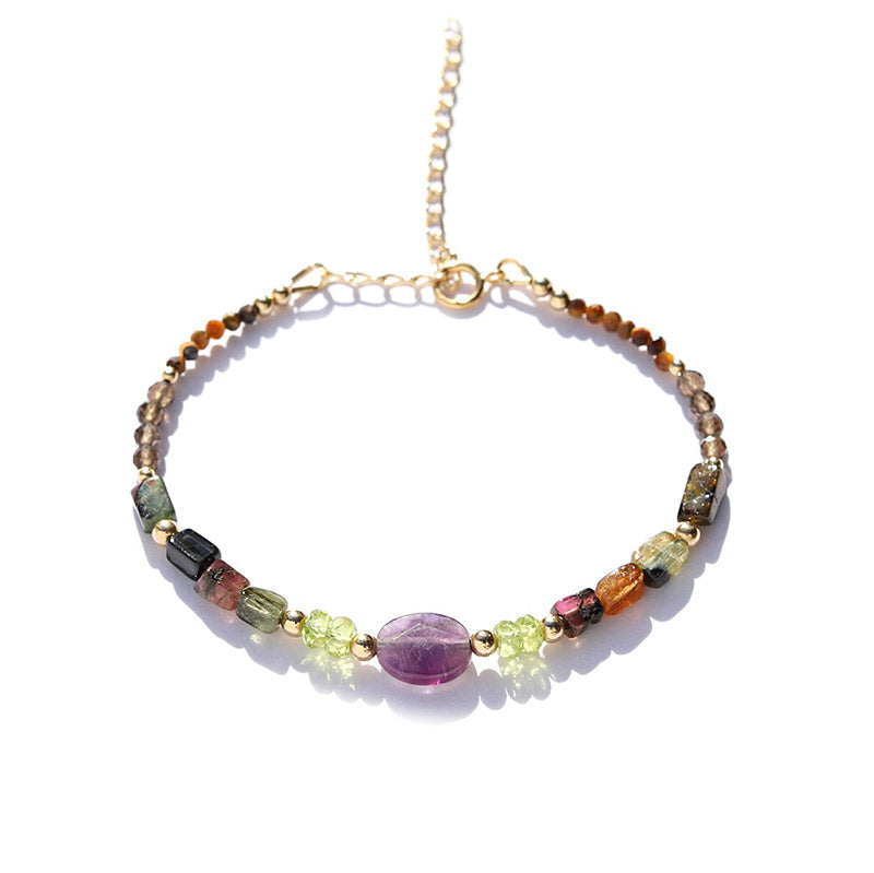 Tourmaline Amethyst and Tiger's Eye Luxury Bracelet