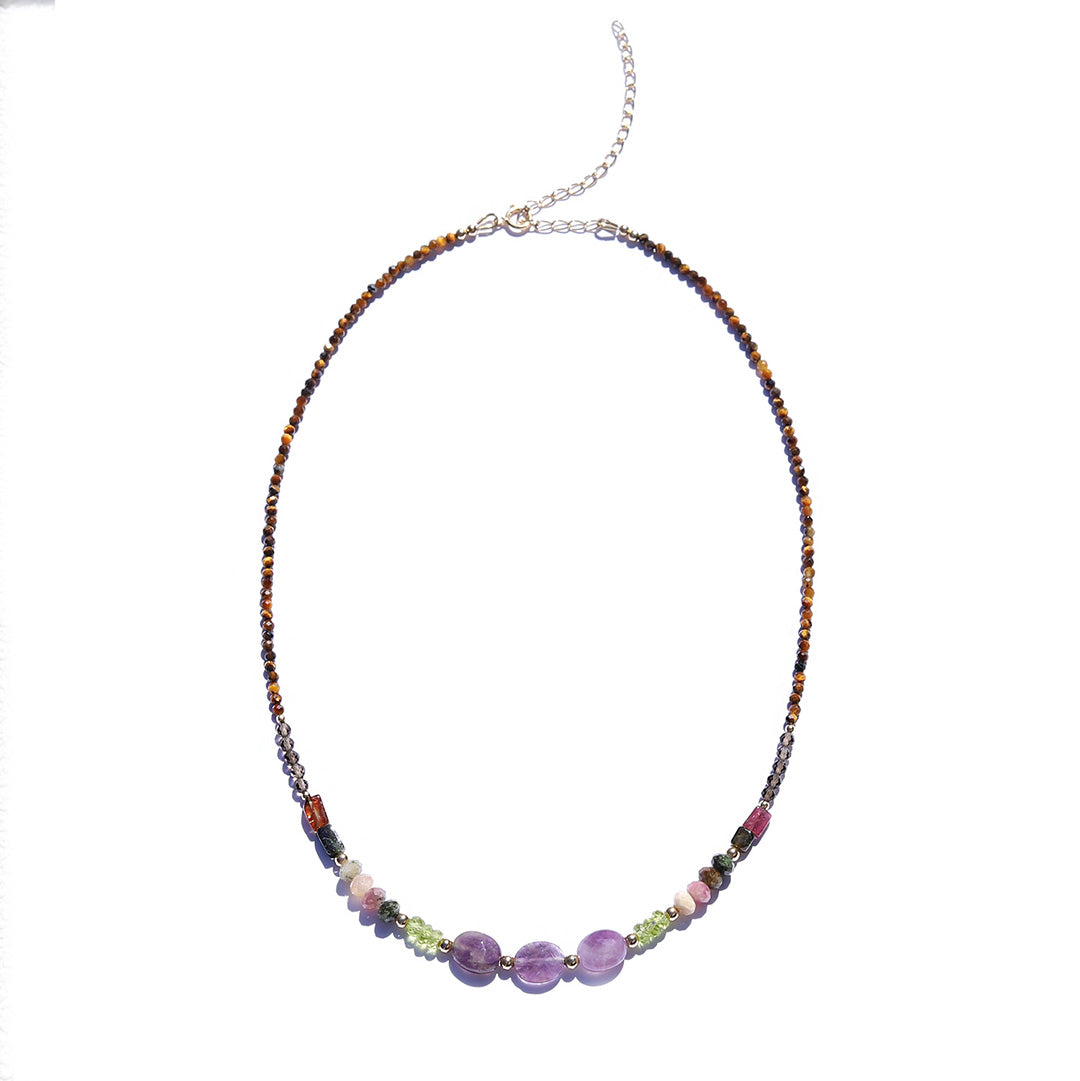 Tourmaline Amethyst and Tiger's Eye Luxury Necklace