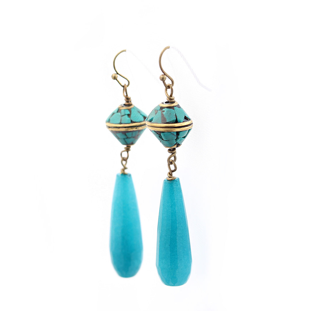 Turquoise and Jade Drop Earrings