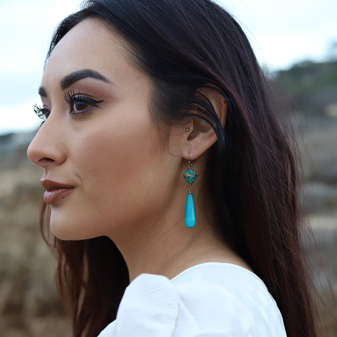 Turquoise and Jade Drop Earrings