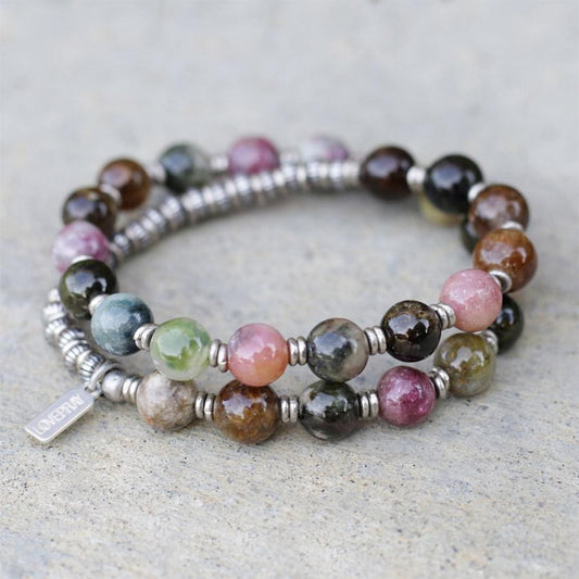 Watermelon tourmaline mala bracelet