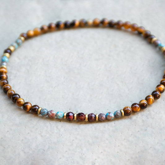 Anklets - "Abundance And Joy" Tiger's Eye And Agate Delicate Gemstone Anklet